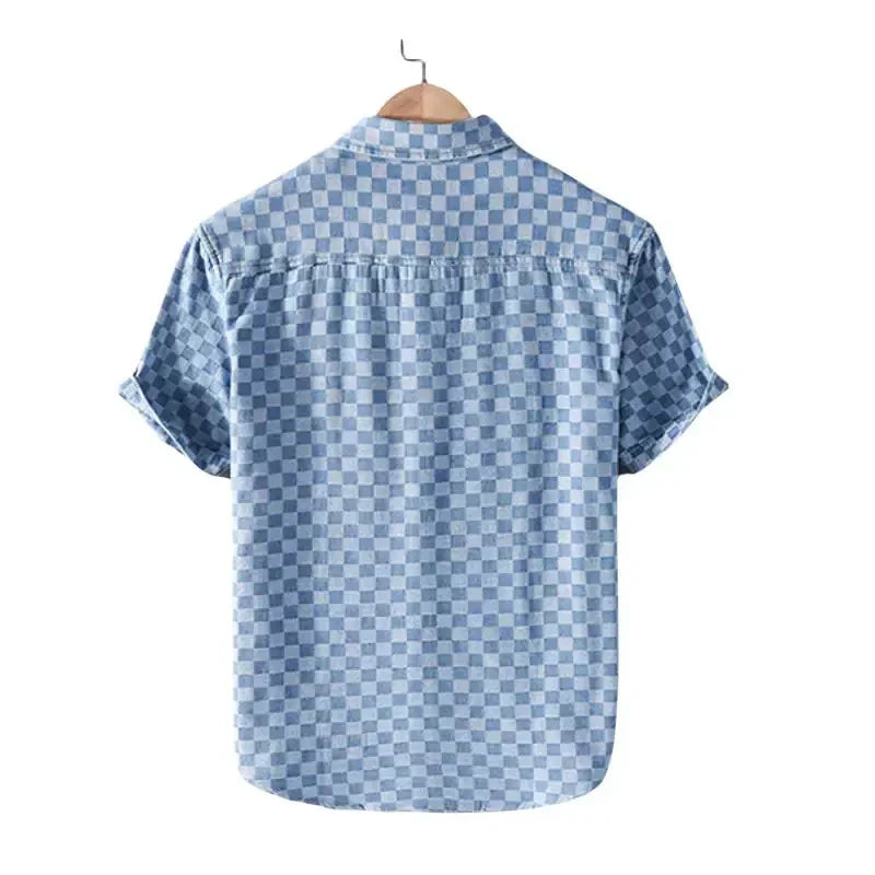 Denim Checkered Short Sleeve Shirt