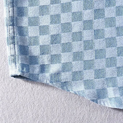 Denim Checkered Short Sleeve Shirt