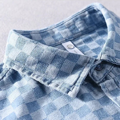 Denim Checkered Short Sleeve Shirt