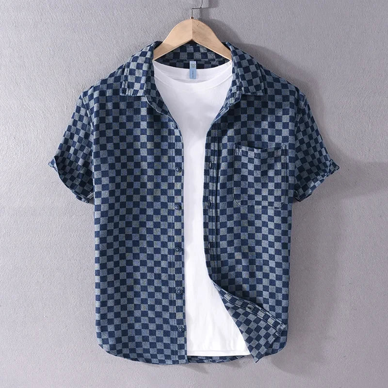 Denim Checkered Short Sleeve Shirt