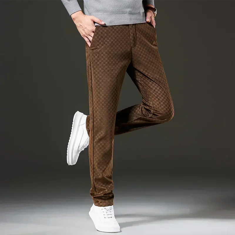 Corduroy Checkered Pants Brown